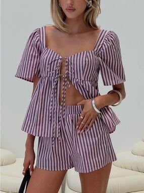 Princess Polly Two Young Hearts 2 Piece Set Tie Top & Shorts